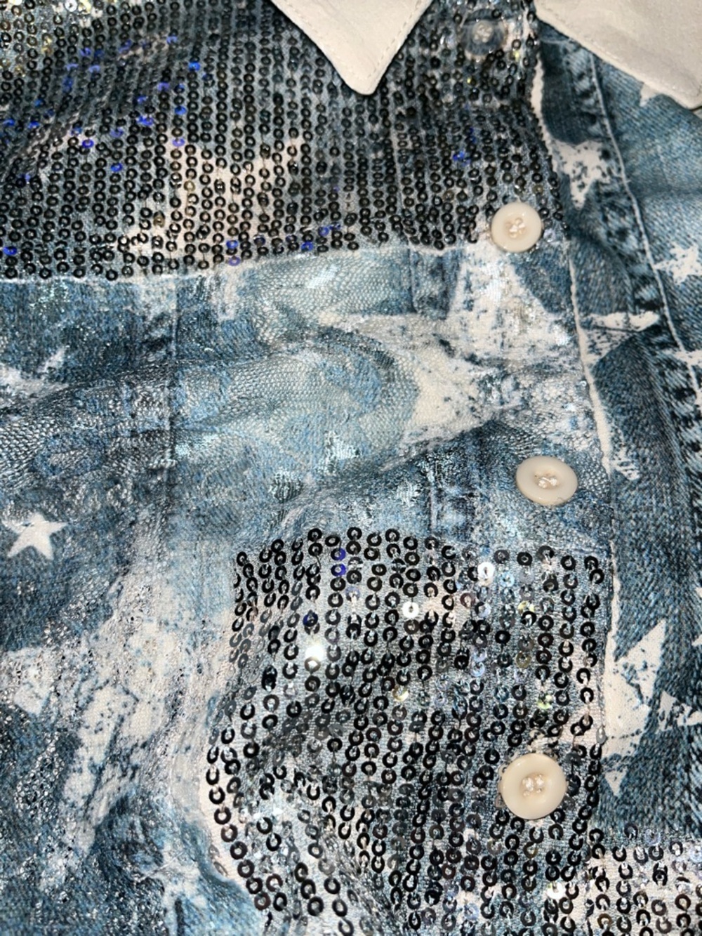 Origami Medium Sequin Star Denim and Lace Long Tunic - Picture 9 of 12